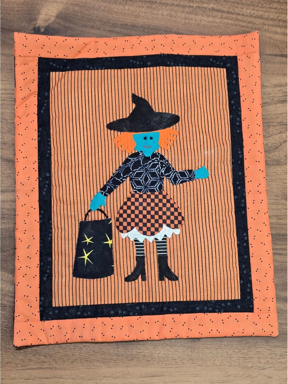 Handmade Halloween Witch Quilt Wall Hanging Primitive Fall Decor